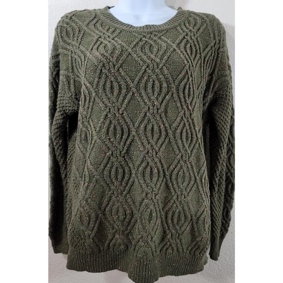 Time And Tru Green Olive Branch Cable Knit Sweater Large Lightweight Soft - Picture 1 of 6